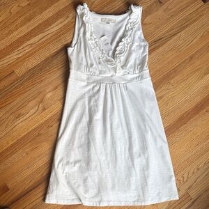 LOFT XS White Ruffle V-Neck Sleeveless Dress